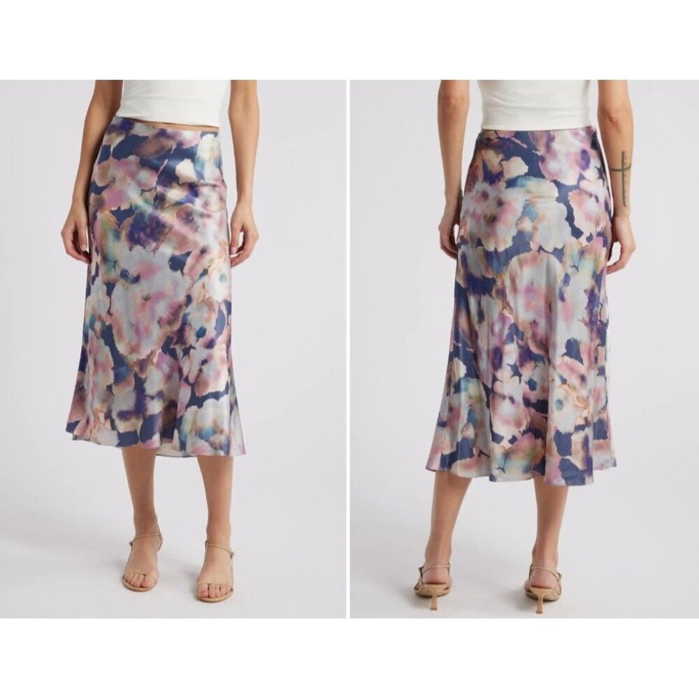 NWT Rails Anya Satin Midi Skirt Size XXS 2XS Midnight Verbena